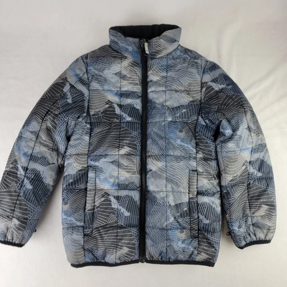 Gerry Boys Blue Grey Abstract Geometric Quilted Puffer Jacket Small 7/8 RN117732